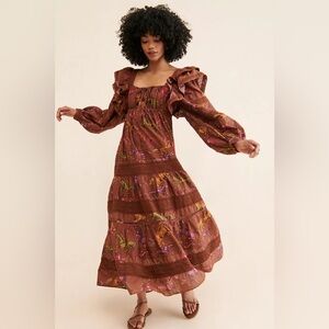 Farm Rio Brown Dotted Horses Maxi Dress